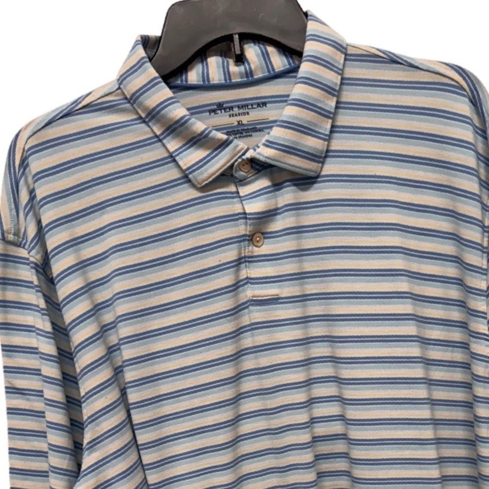Peter Millar Seaside Mens XL Blue Striped Lyocell Blend Polo Shirt MS21K645